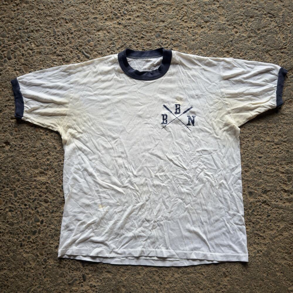 Vintage B/B/N White Black Ringer Tee Shirt 80s Men's Large Stains True Flaws